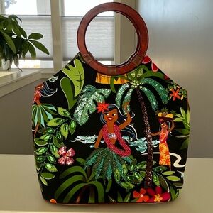 Isabella Fiore VTG Embellished Hawaii Tropical Hula Print Women's Bag